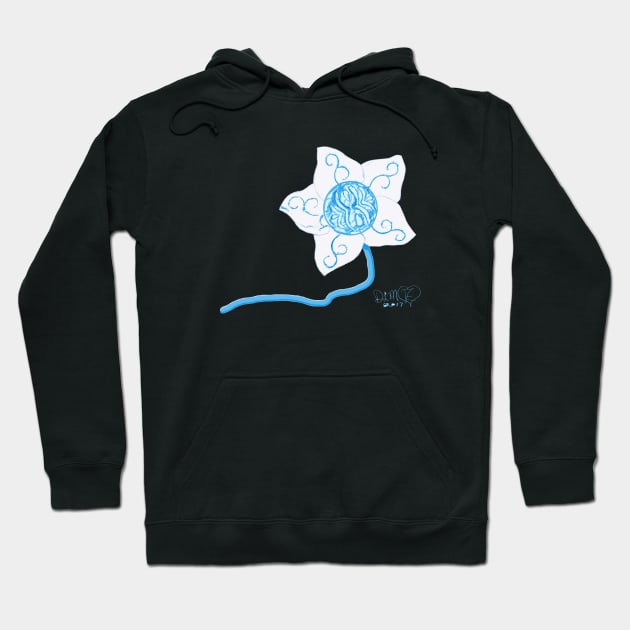 elegant white flower with teal blue-green center, cut out Hoodie by DlmtleArt